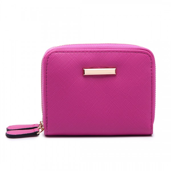 LP6680 - Miss Lulu Leather Look Double Zipped Coin Purse Plum